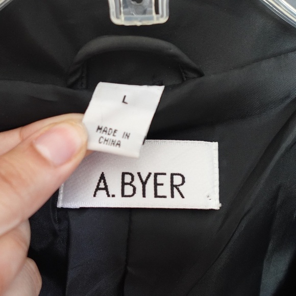 A. Byer Long Trench Coat Button Down Black Size L 90s Y2K Minimalist Streetwear - Picture 2 of 10